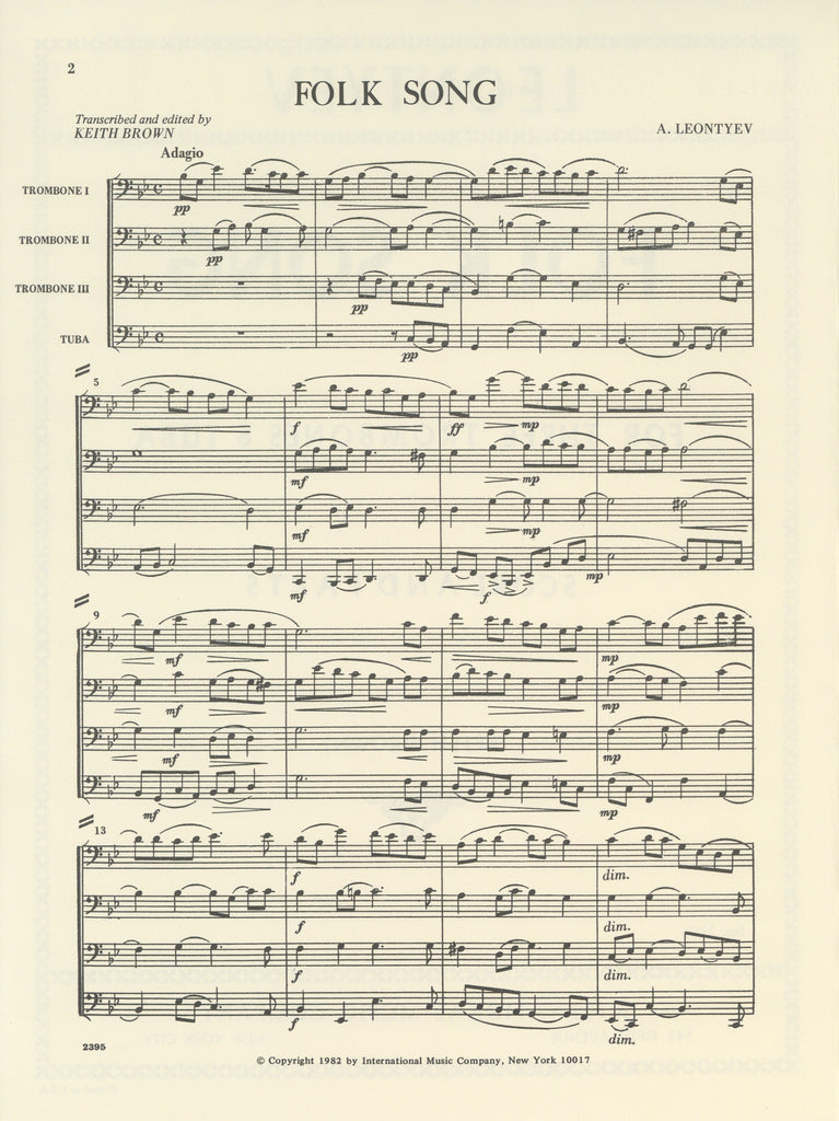 Folk Song (Score & Parts)-3TBN/TUBA or 4BSN - Trevco Music