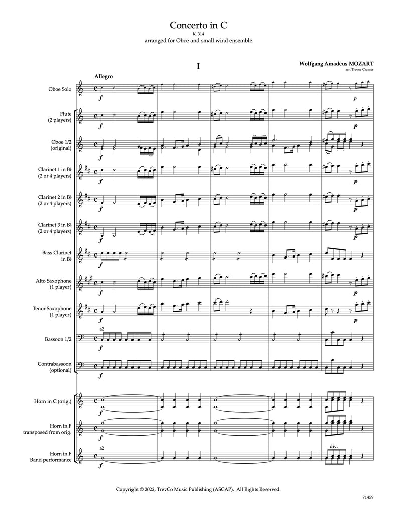 Concerto in C Major, K314 (score & parts) - - Trevco Music